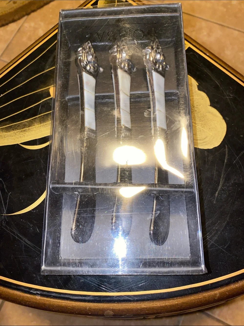 Bombay Silver-Tone Appetizer Forks with White Mother-of-Pearl Handles (3-Piece)